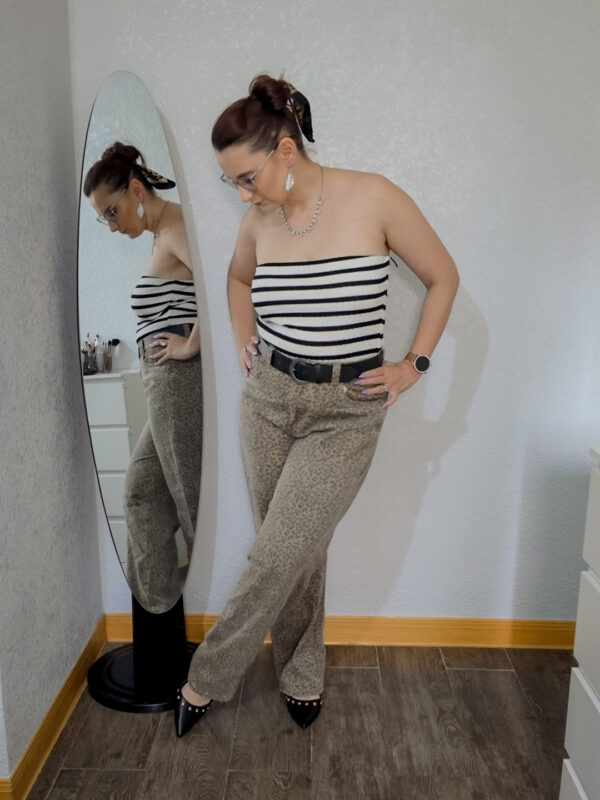 Leopard Print Denim and striped tube top - About Life by Rinda